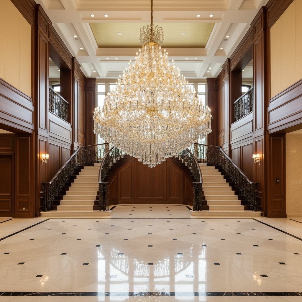 Riviko Grand Tiered Radiance Crystal Chandelier - grand American estate foyer