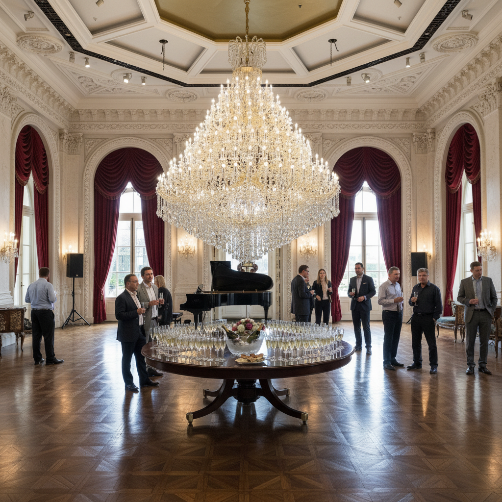 Riviko Grand Tiered Radiance Crystal Chandelier - American ballroom or formal entertaining space