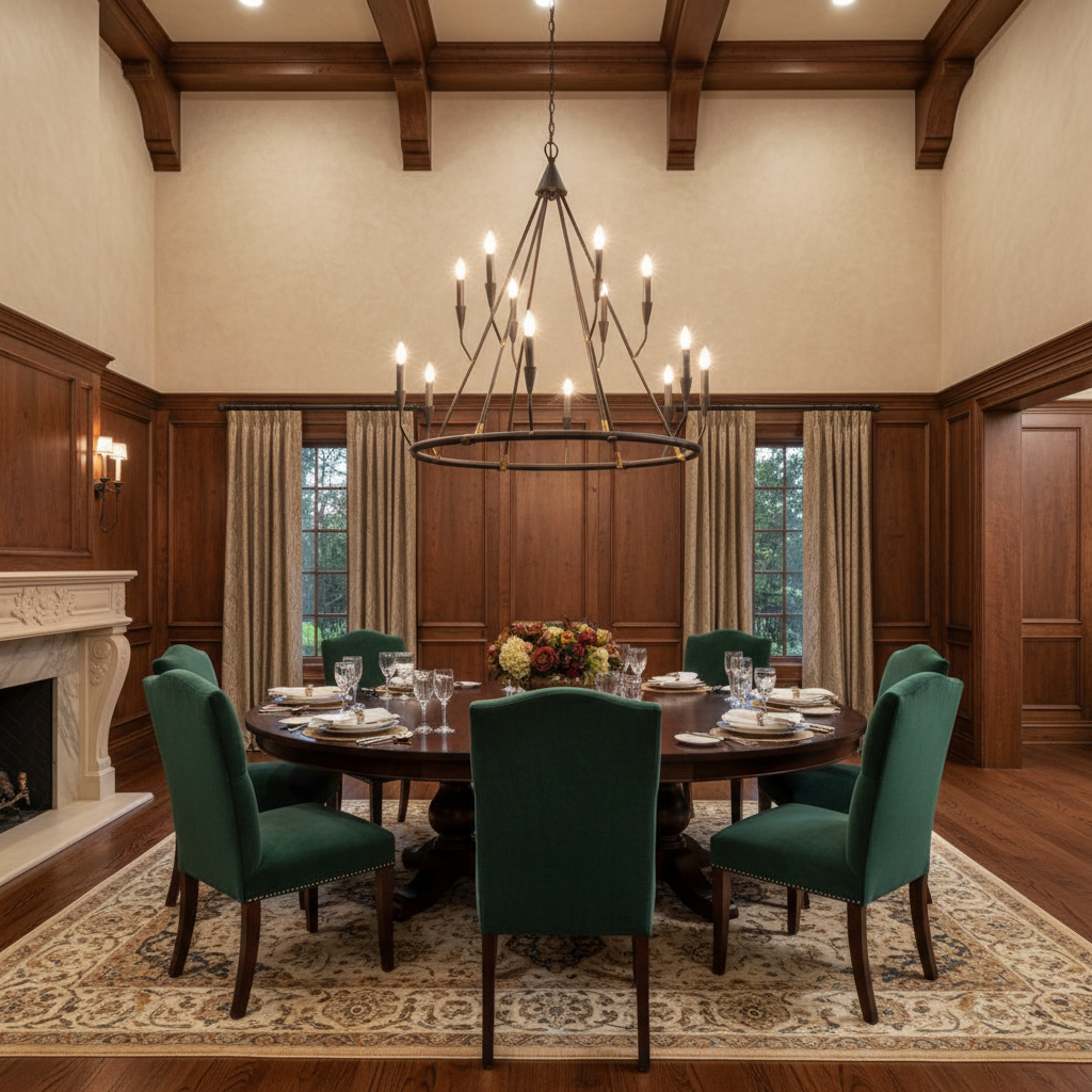 Riviko Grand Homestead Two-Tier Chandelier - formal American dining room with high ceiling