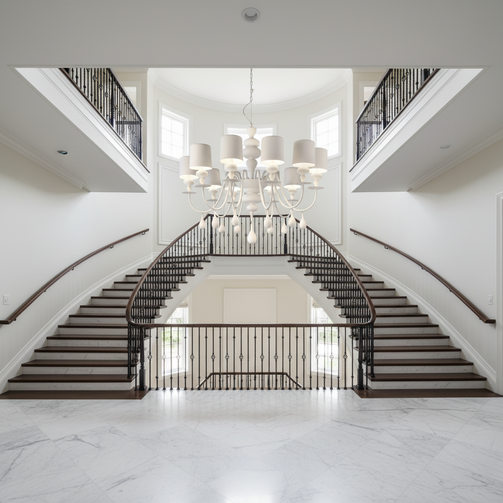 Riviko Aura Grandeur Modern Chandelier - dramatic American stairwell with soaring ceiling