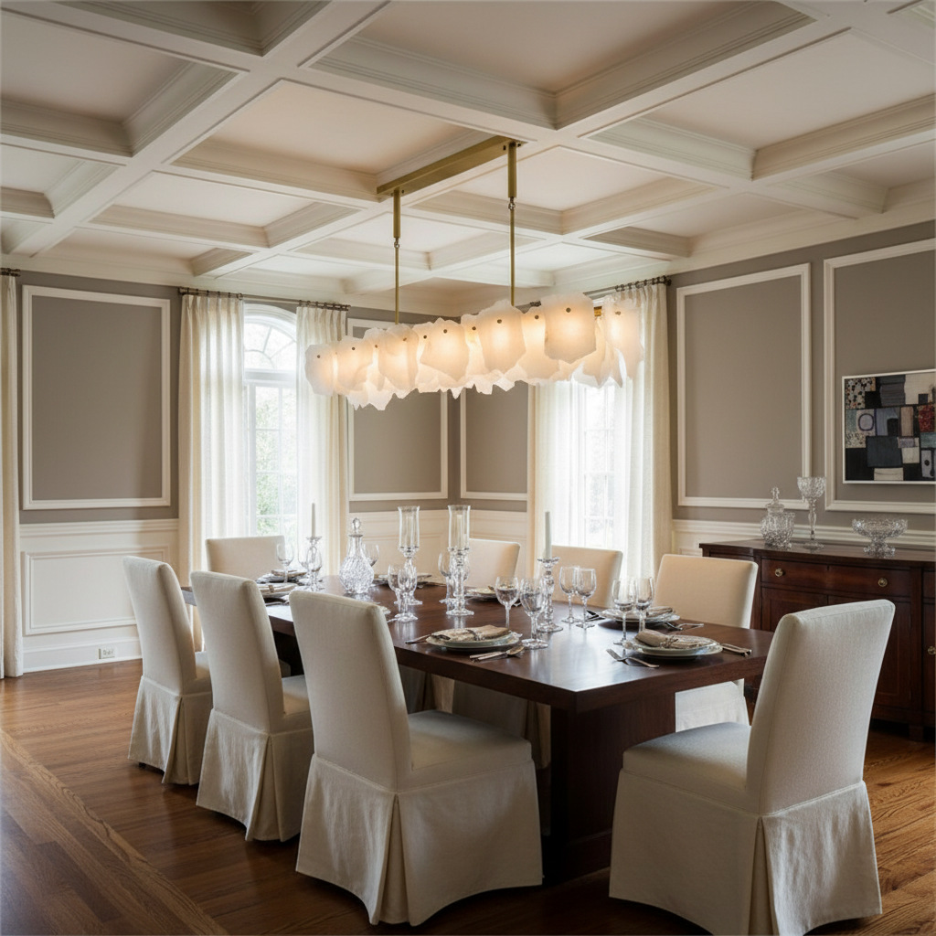 Riviko Alabaster Essence Linear Chandelier - formal American dining room