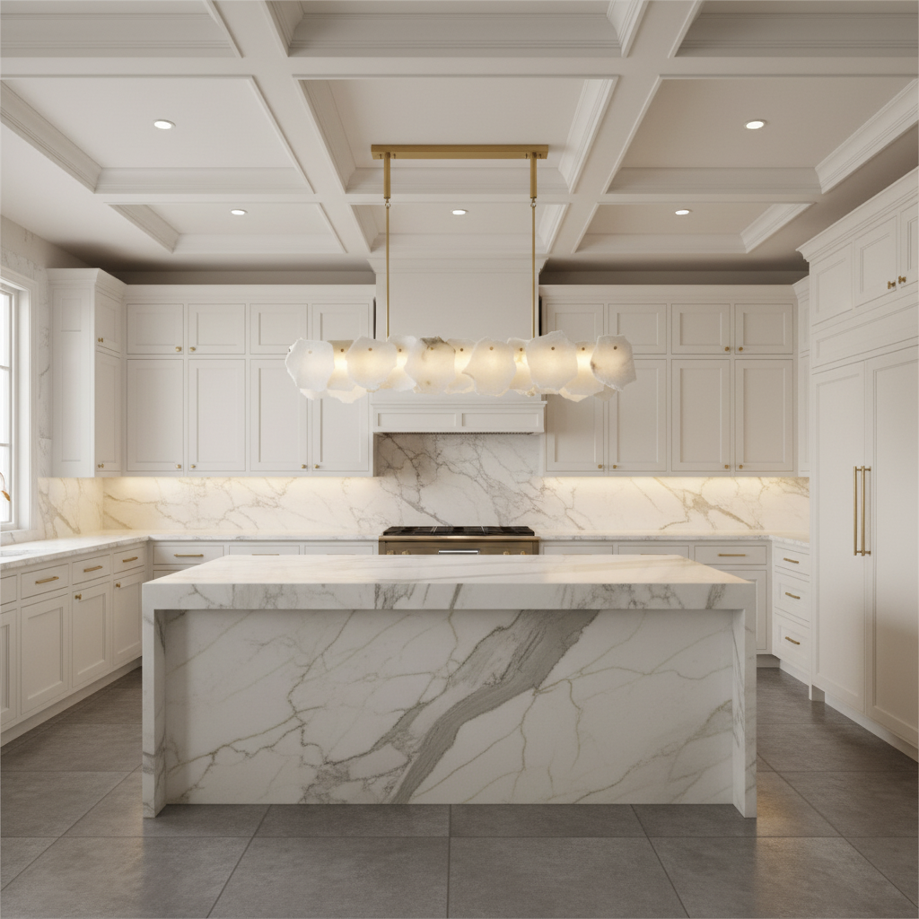 Riviko Alabaster Essence Linear Chandelier - upscale American kitchen