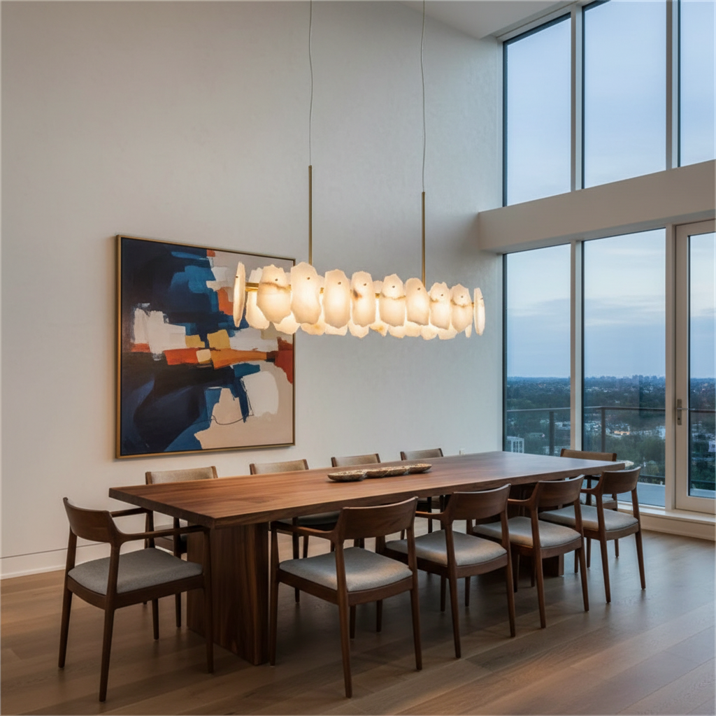 Riviko Alabaster Flakes Linear Chandelier -Rod - American great room dining area