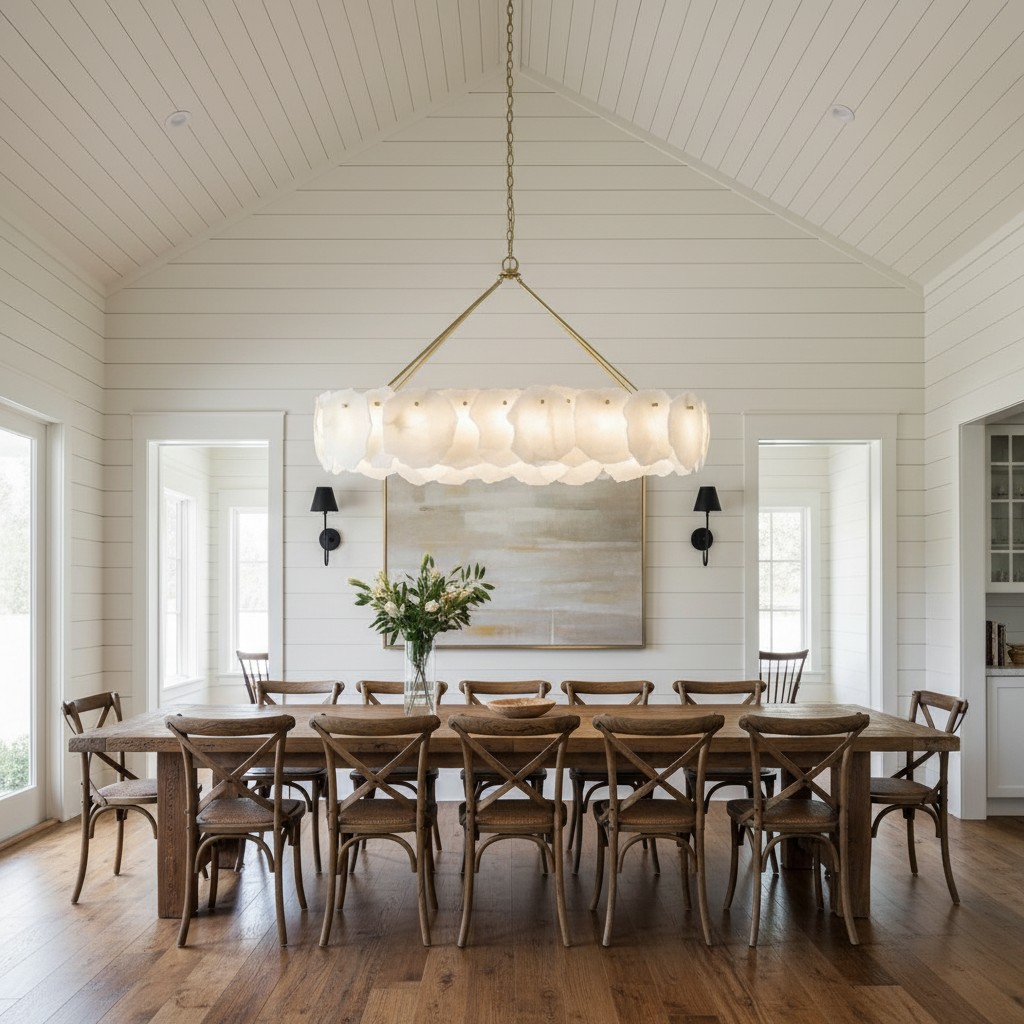 Riviko Alabaster Flakes Linear Chandelier -Rod - modern American farmhouse dining room