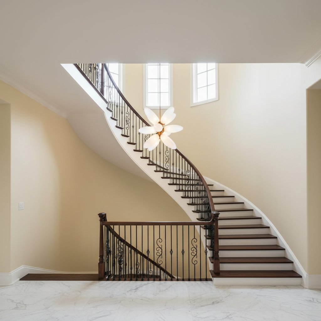 Riviko Stellar Bloom 12-Light Chandelier - dramatic American stairwell with soaring ceiling