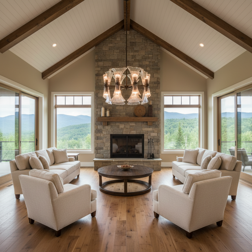Riviko Ginkgo Bloom 16-Light Chandelier - American transitional great room with cathedral ceiling