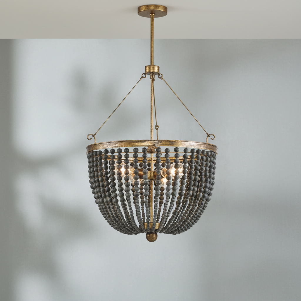 Riviko Ebony Strand Wood Bead Chandelier - Background Shot