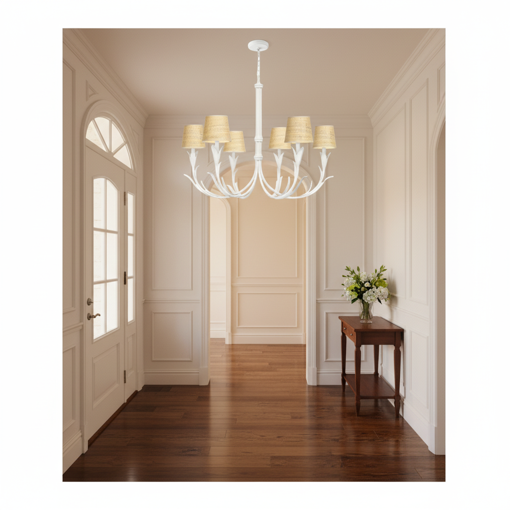 Riviko Veridian Bloom 6-Light Chandelier - elegant American entryway with arched doorway