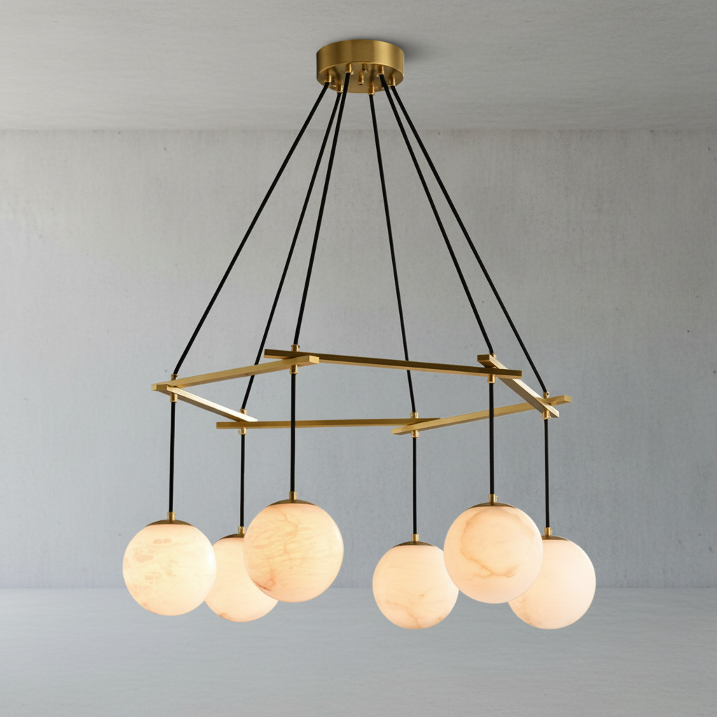 Riviko Veridian Sphere Alabaster Chandelier - Background Shot