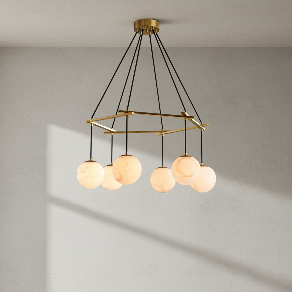 Riviko Veridian Sphere Alabaster Chandelier - Background Shot