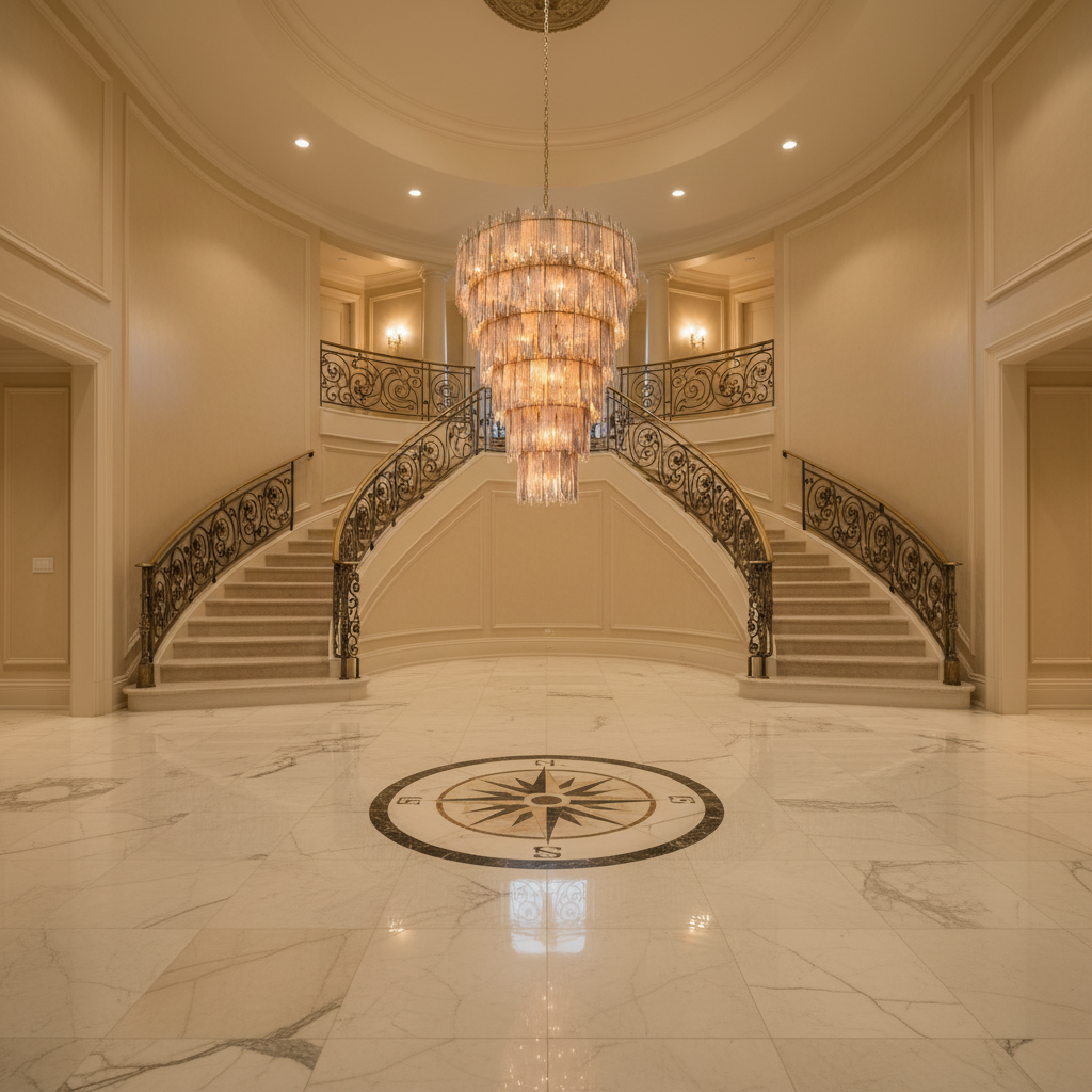 Riviko Grand Lumina 35-Light Chandelier - grand American foyer with two-story ceiling