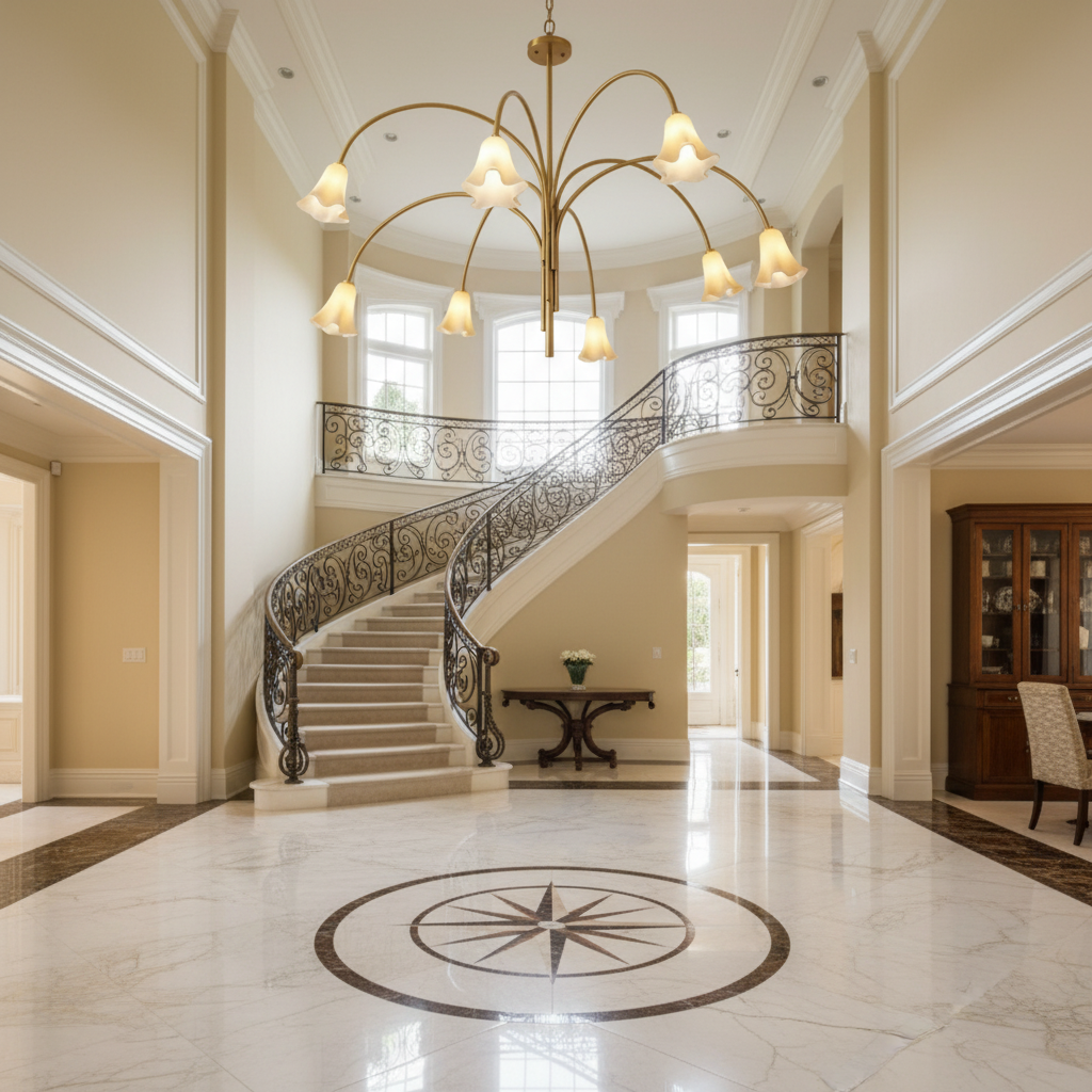 Riviko Vintage Elegant Flora Chandelier - grand American foyer with two-story ceiling