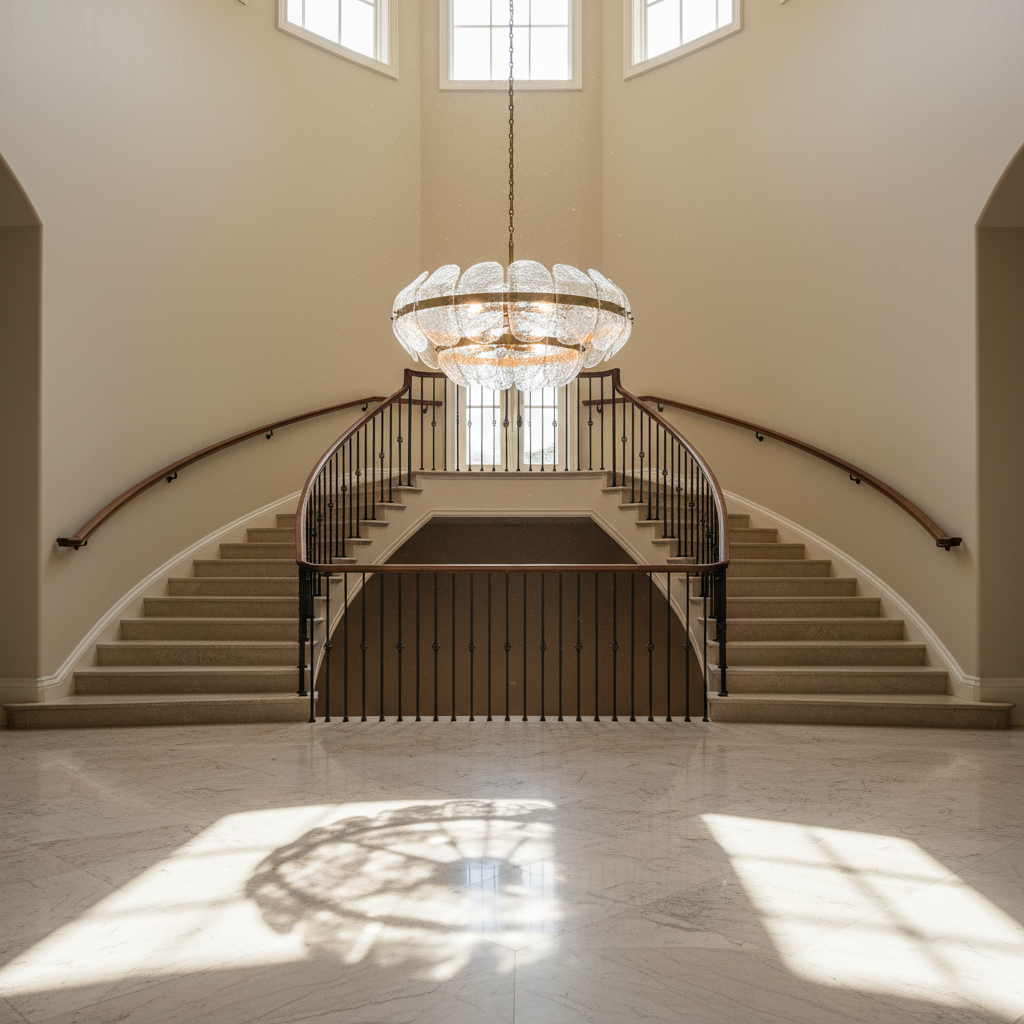 Riviko Veridian Bloom 9-Light Steel Chandelier - dramatic American stairwell with soaring ceiling