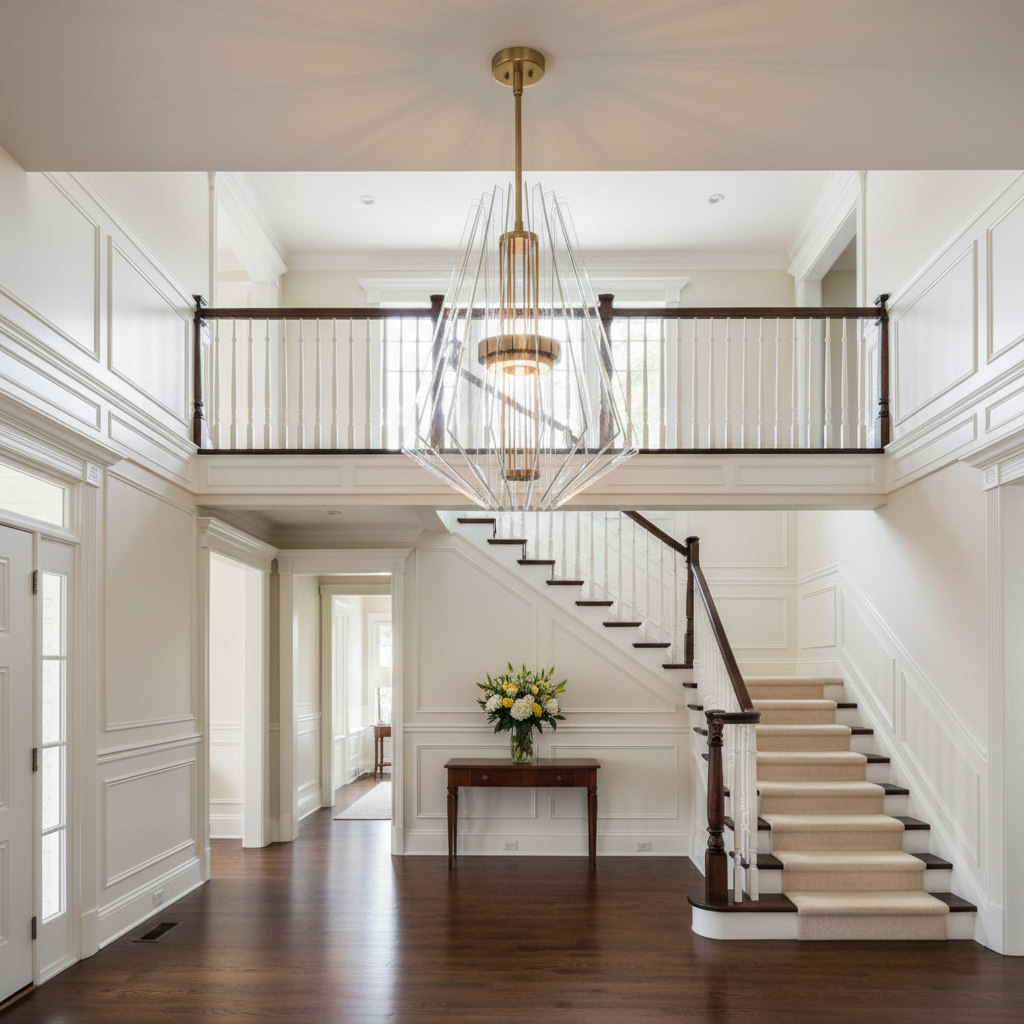 Riviko Geometric Apex 3-Light LED Chandelier - elegant American entryway with arched doorway