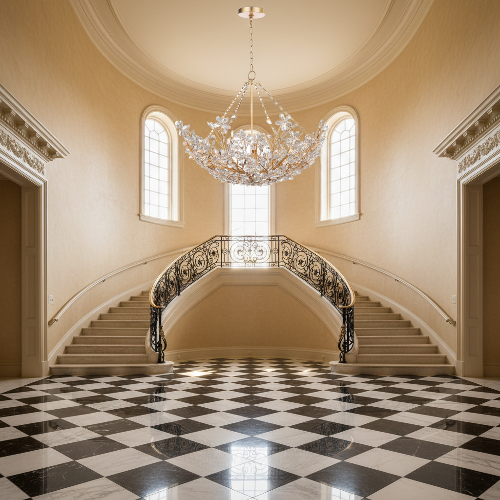 Riviko Gilded Bloom Basin Chandelier - grand American estate foyer