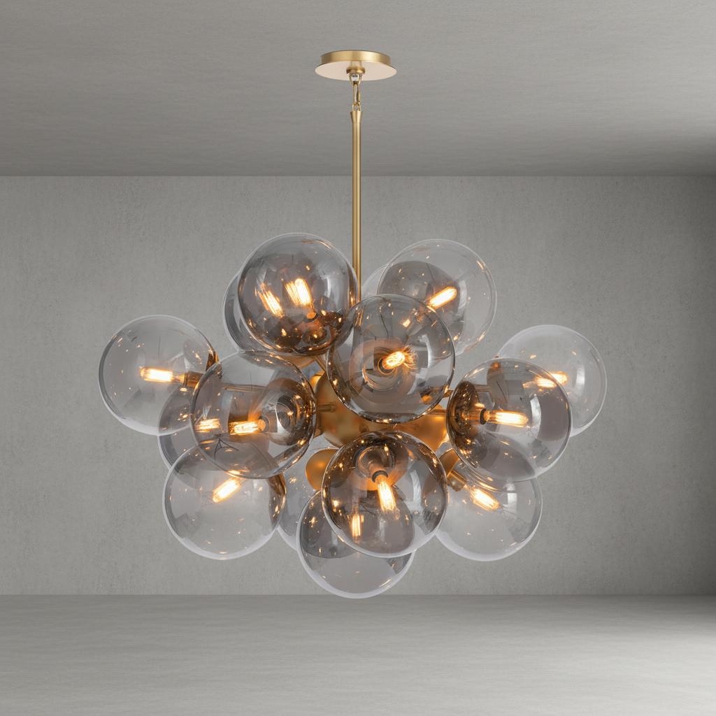 Riviko Radiant Orb Brass Smoked Glass Chandelier - Background Shot