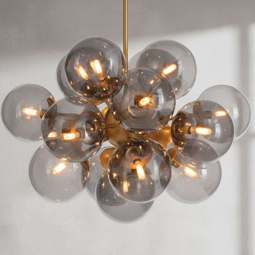 Riviko Radiant Orb Brass Smoked Glass Chandelier - Background Shot
