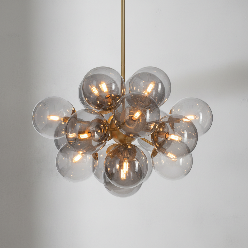 Riviko Radiant Orb Brass Smoked Glass Chandelier - Background Shot