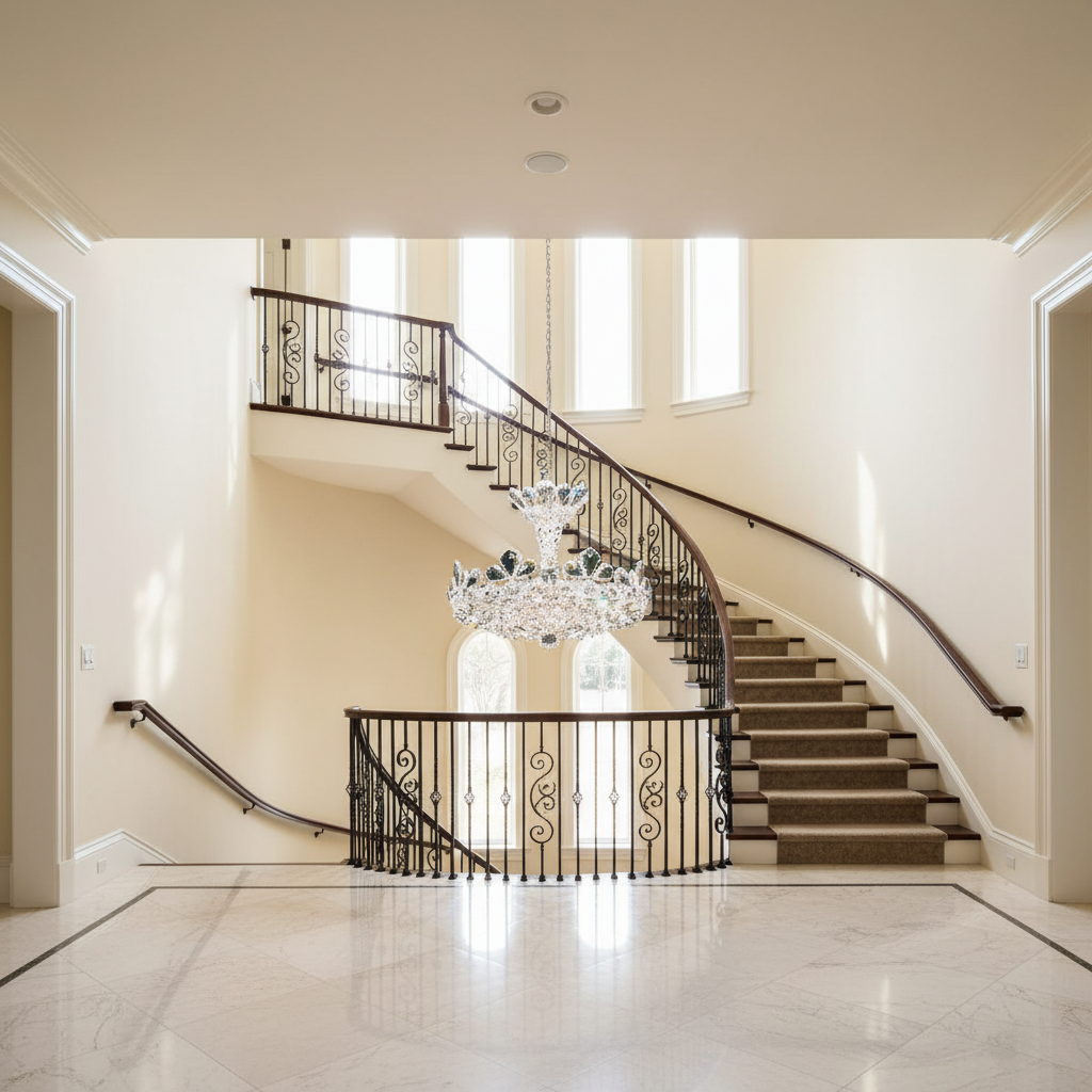 Riviko Radiant Heirloom Crystal Chandelier 16" - dramatic American stairwell with soaring ceiling
