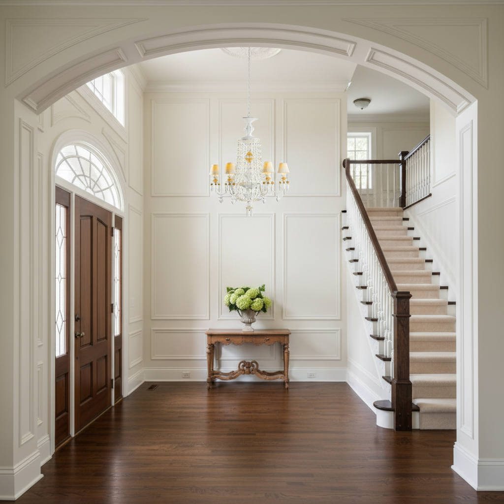 Riviko Regal Bloom 6-Light Porcelain Chandelier - elegant American entryway with arched doorway