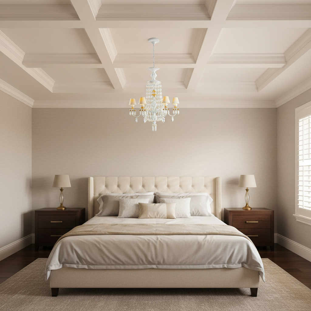 Riviko Regal Bloom 6-Light Porcelain Chandelier - American master bedroom with coffered ceiling