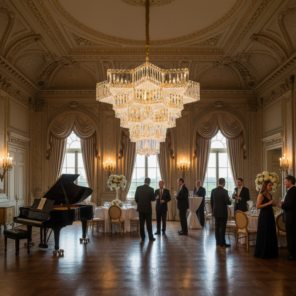 Riviko Celestial Radiance Gold Chandelier - American ballroom or formal entertaining space