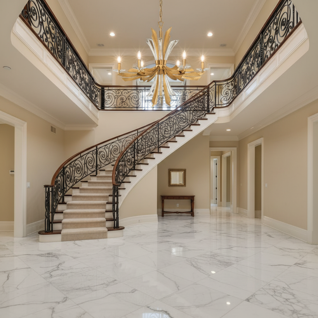 Riviko Modern Aura Single-Tier Chandelier - grand American foyer with soaring ceiling