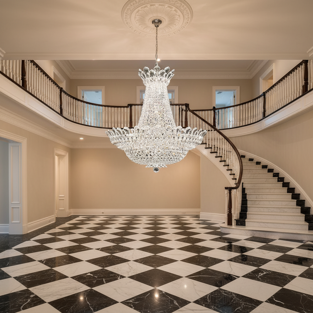 Riviko Radiant Cascade Crystal Chandelier - grand American estate foyer