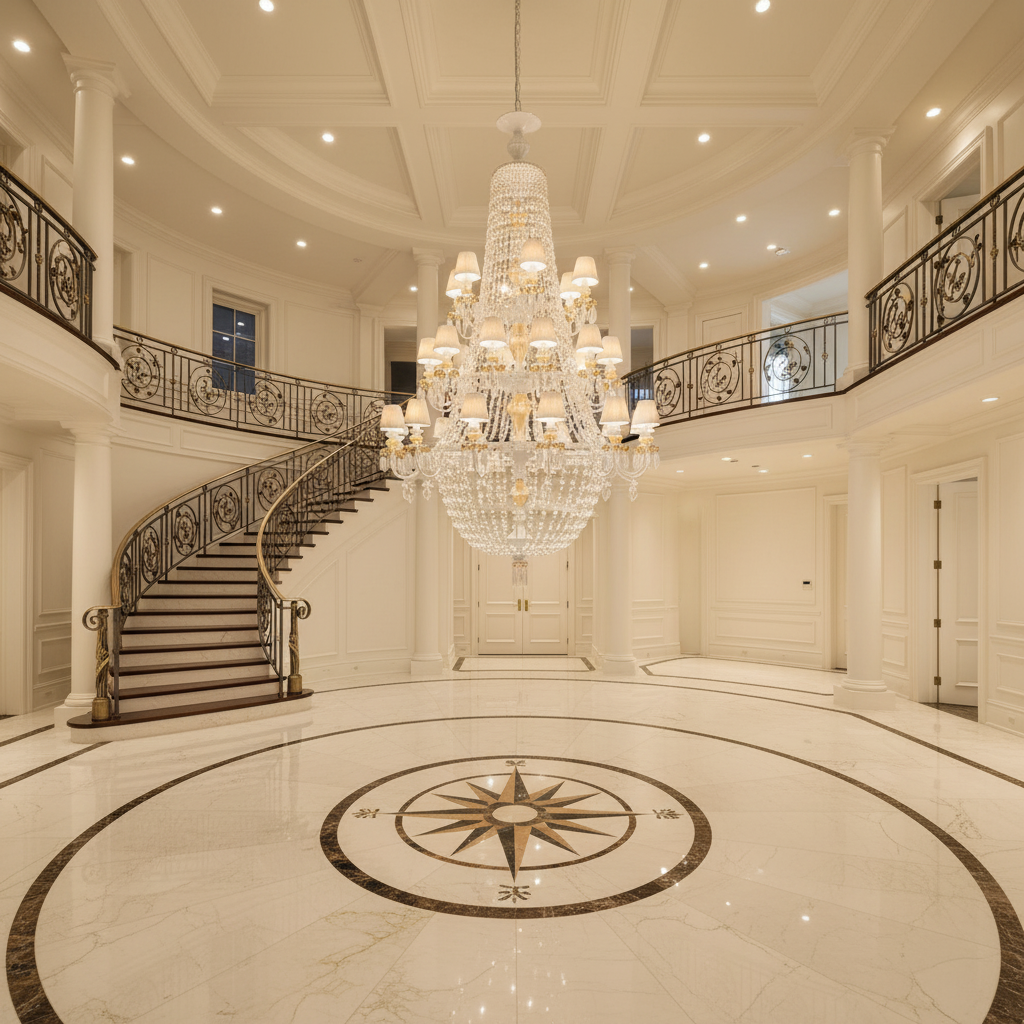 Riviko Grand Lumina 30-Light Porcelain Chandelier - grand American foyer with two-story ceiling