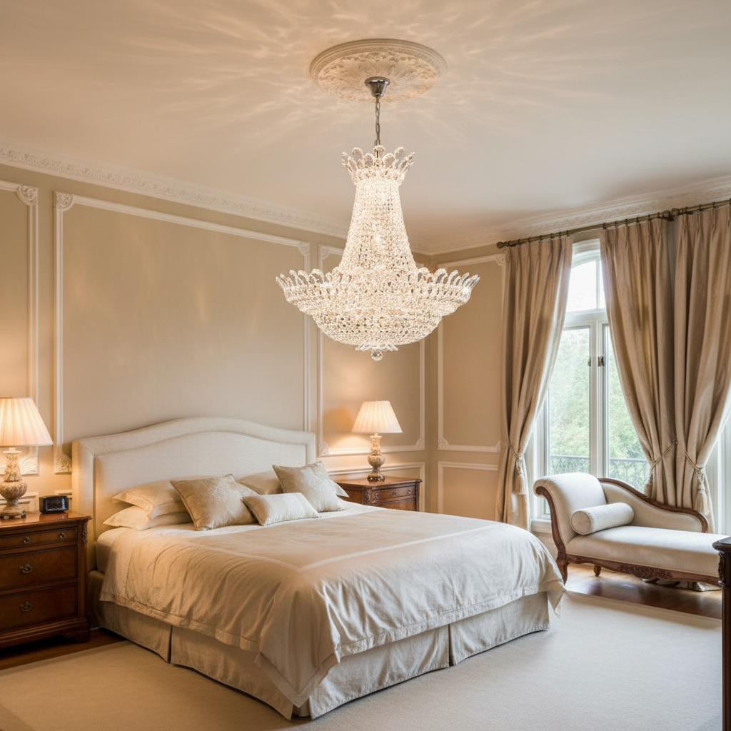 Riviko Radiant Cascade Crystal Chandelier - luxurious American master suite