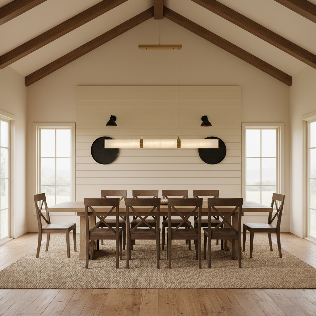 Riviko Luminous Alabaster Linear Chandelier - modern American farmhouse dining room