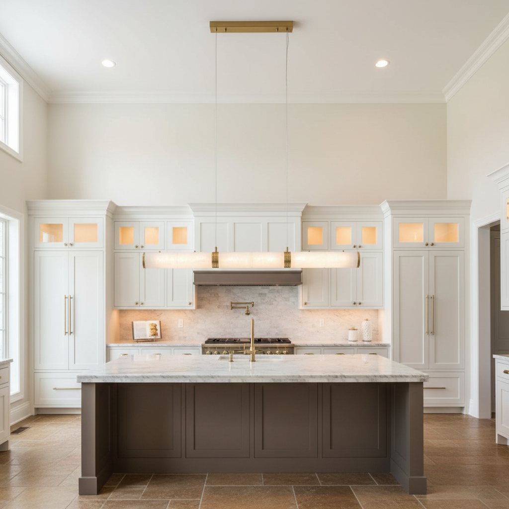 Riviko Luminous Alabaster Linear Chandelier - upscale American kitchen