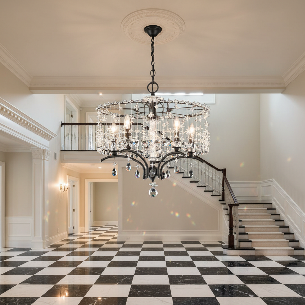 Riviko Radiant Bloom 5-Light Chandelier 19" - grand American estate foyer