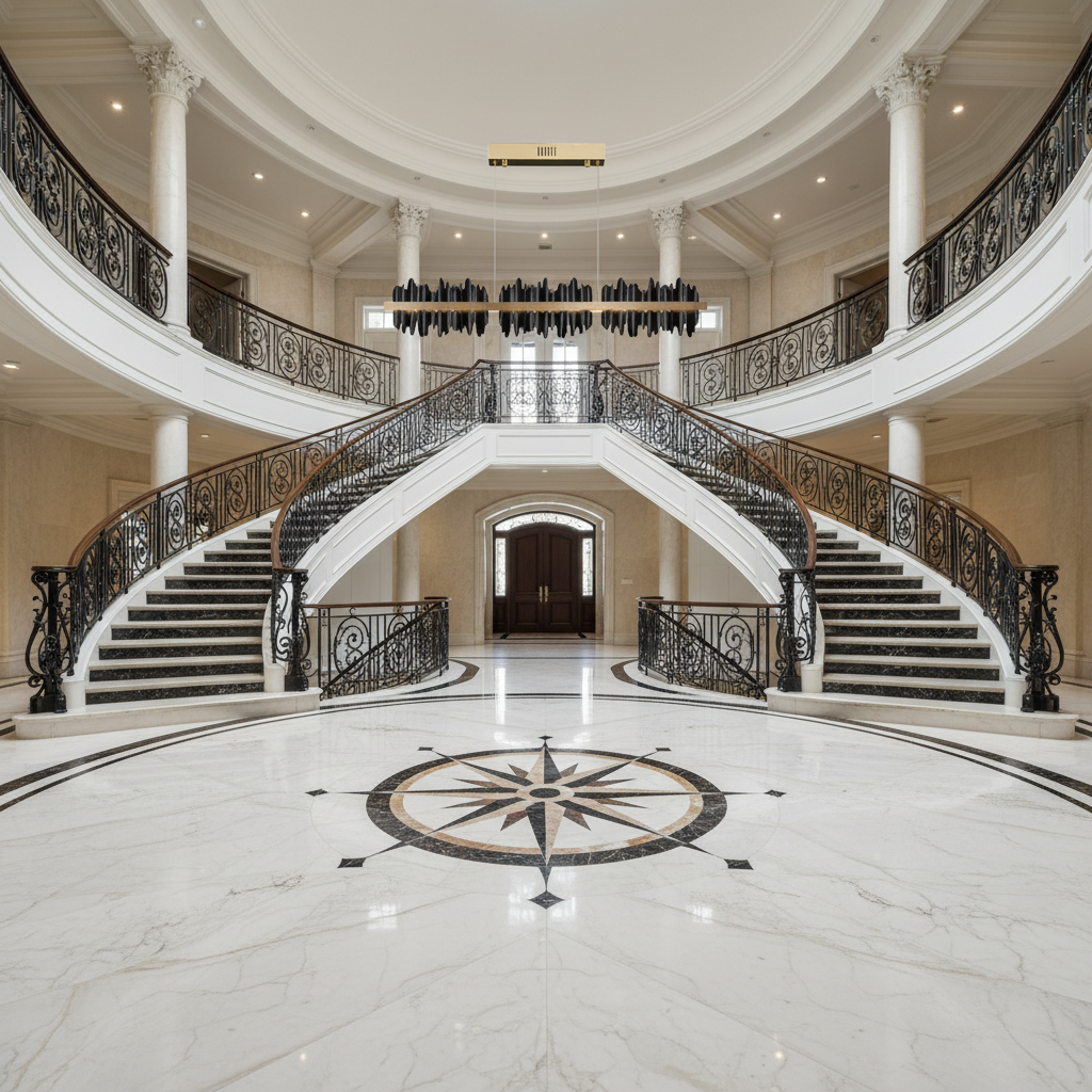 Riviko Aura Linear LED Chandelier - grand American foyer with two-story ceiling