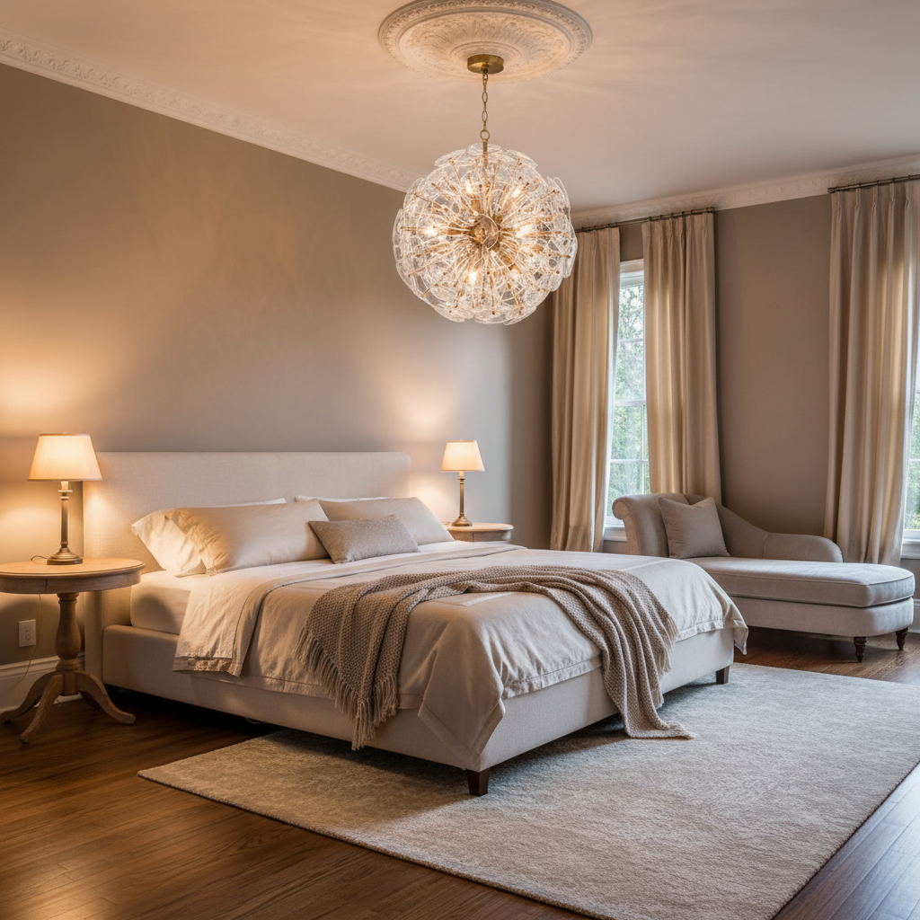 Riviko Stellar Radiance Glass Chandelier - luxurious American master suite