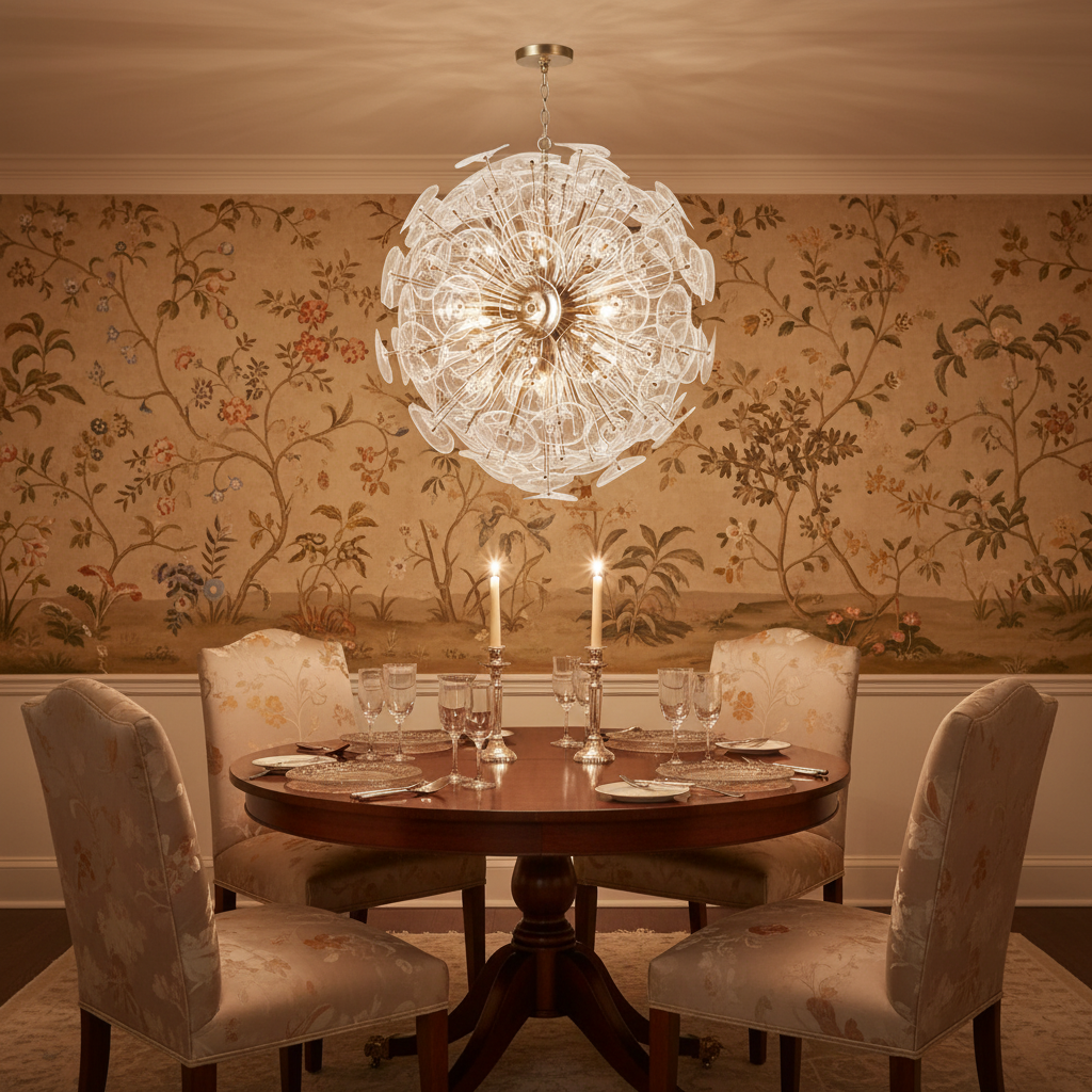 Riviko Celestial Bloom Brass Chandelier - formal American dining room