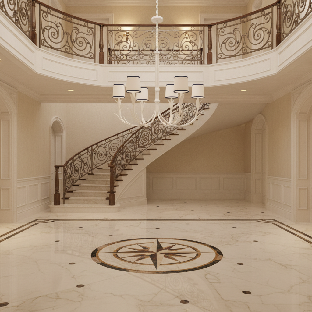 Riviko Veridian Bloom 6-Light Chandelier - grand American foyer with two-story ceiling