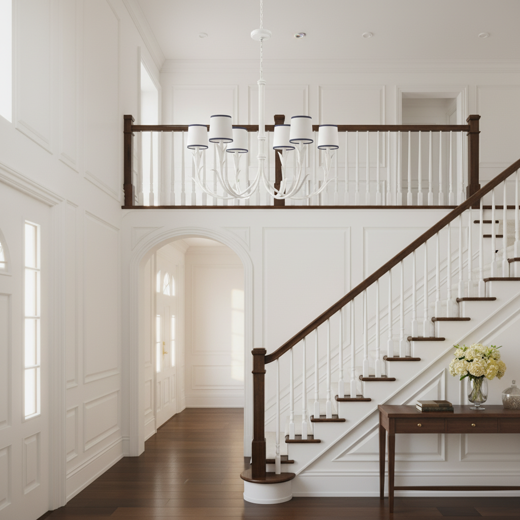 Riviko Veridian Bloom 6-Light Chandelier - elegant American entryway with arched doorway