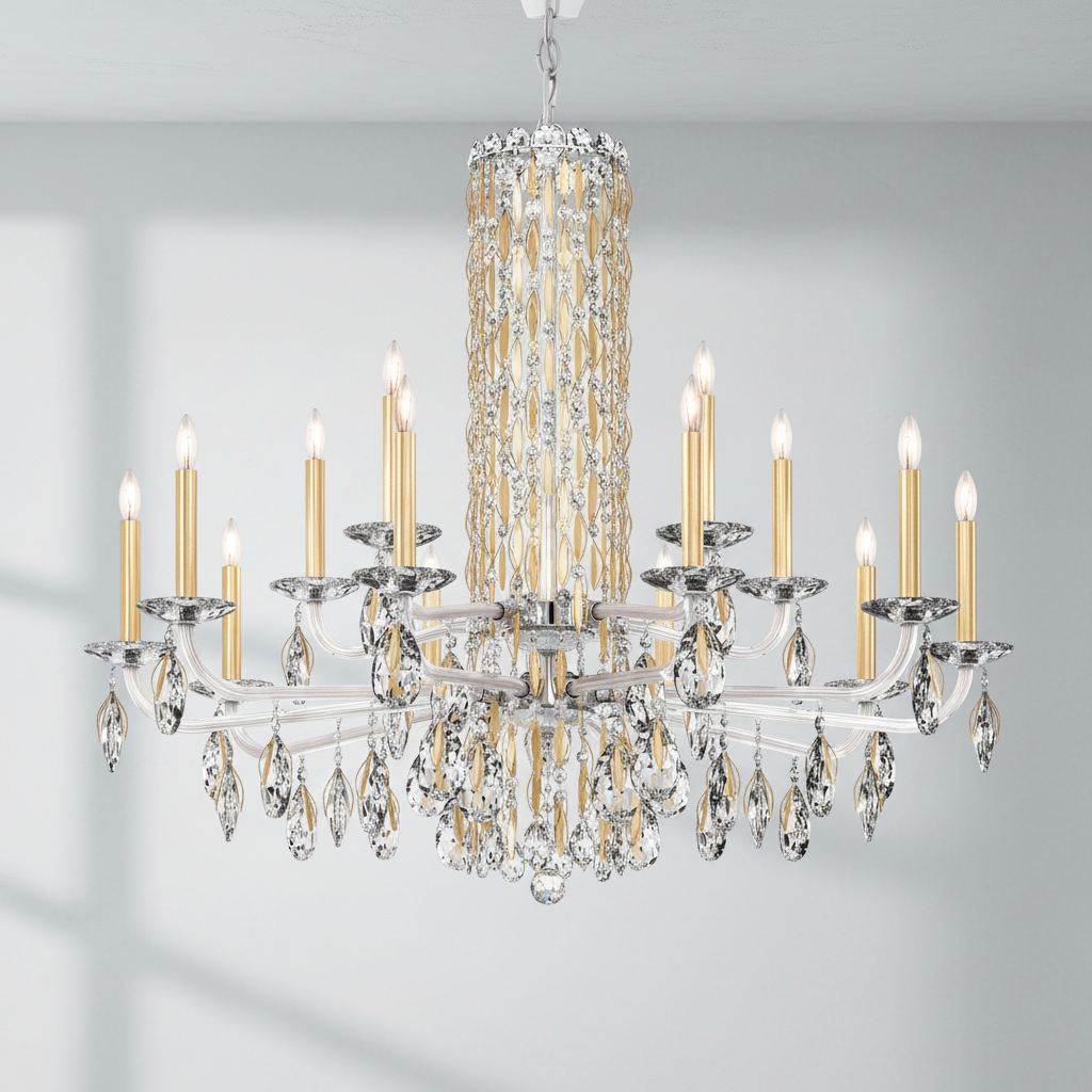 Riviko Radiant Spire Column Crystal Chandelier - Background Shot