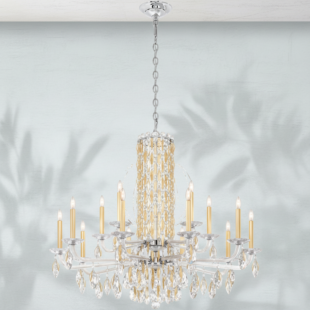 Riviko Radiant Spire Column Crystal Chandelier - Background Shot