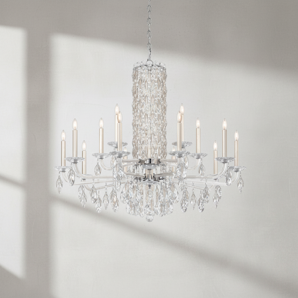 Riviko Radiant Spire Column Crystal Chandelier - Background Shot