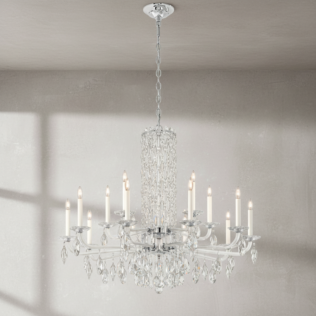 Riviko Radiant Spire Column Crystal Chandelier - Background Shot