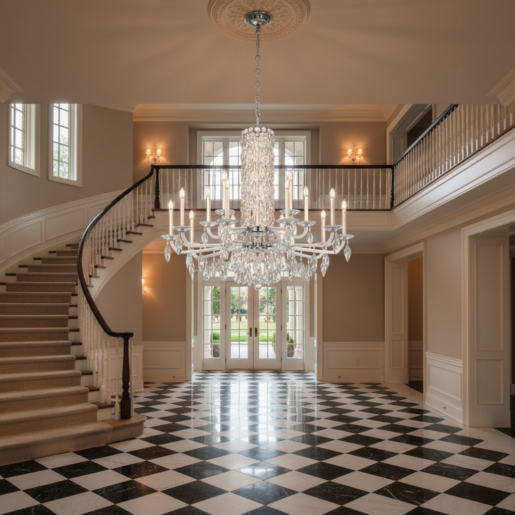 Riviko Siena Short Column Crystal Chandelier 41" - grand American estate foyer