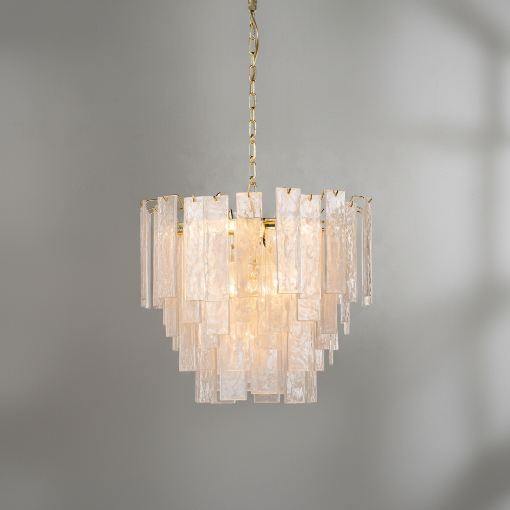 Riviko Veridian Brass Clear Glass Chandelier - Background Shot