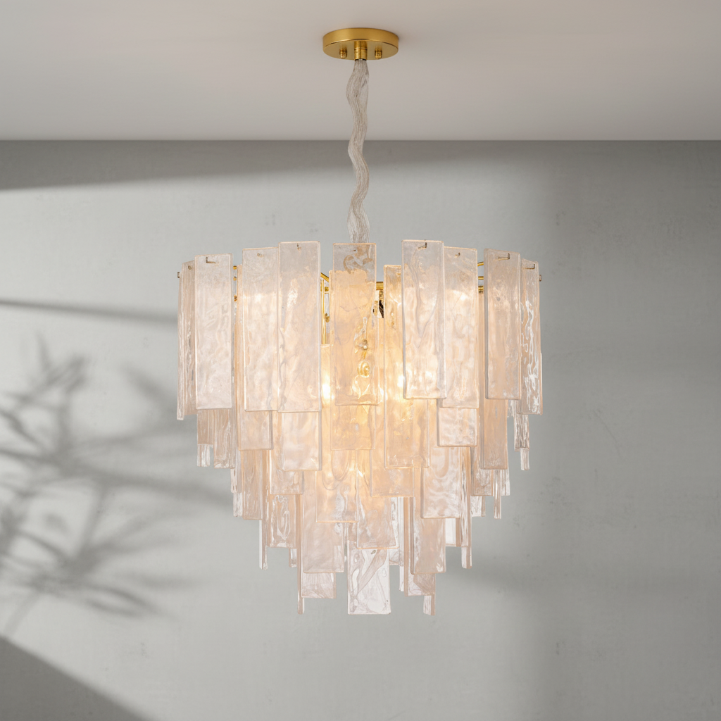 Riviko Veridian Brass Clear Glass Chandelier - Background Shot