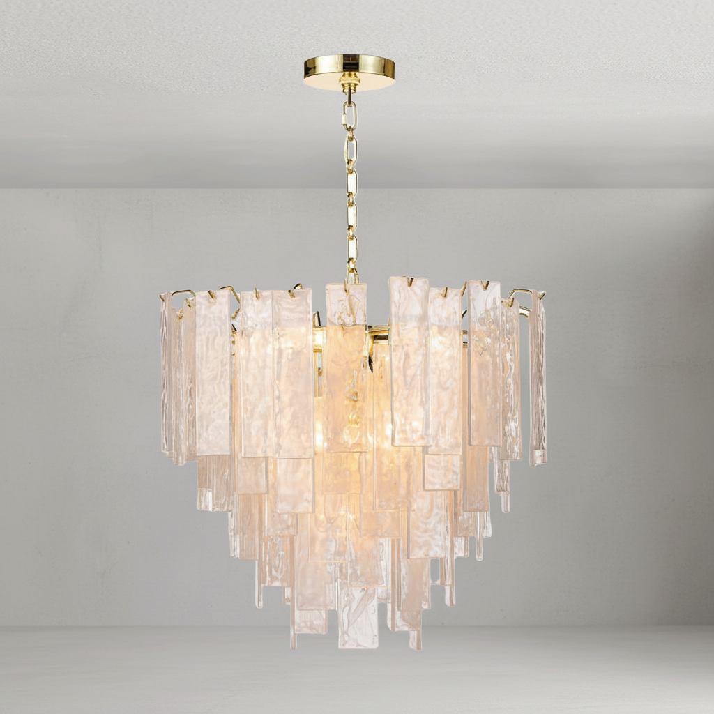 Riviko Veridian Brass Clear Glass Chandelier - Background Shot