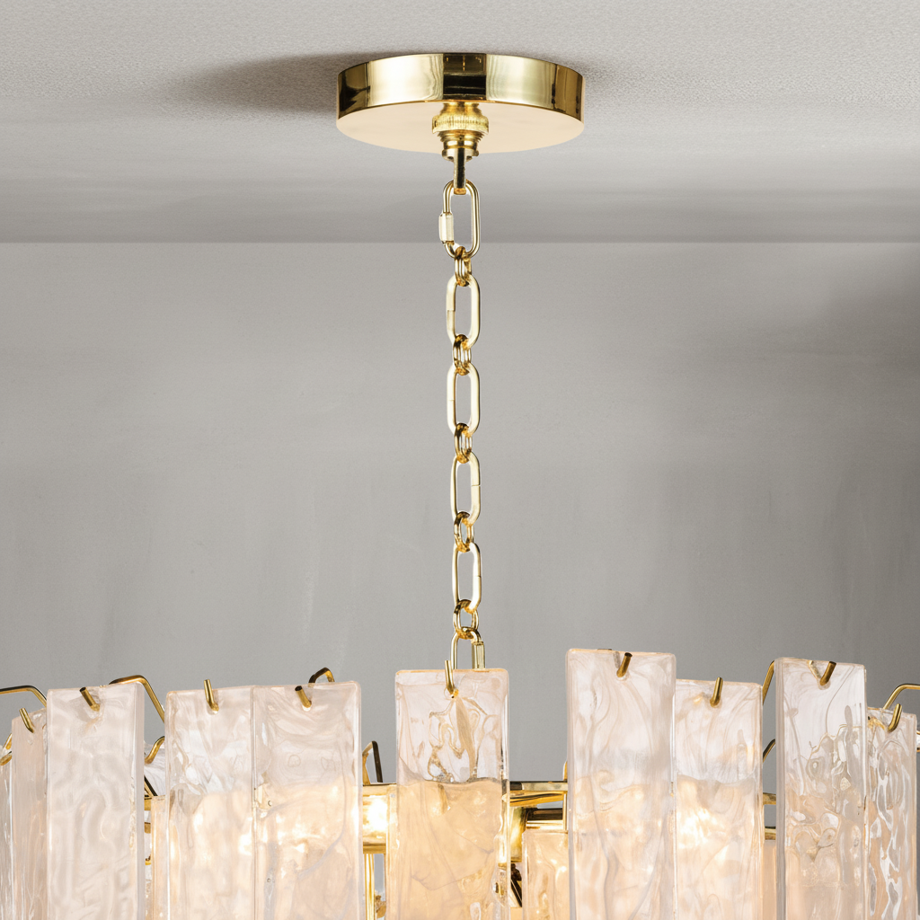 Riviko Veridian Brass Clear Glass Chandelier - Background Shot