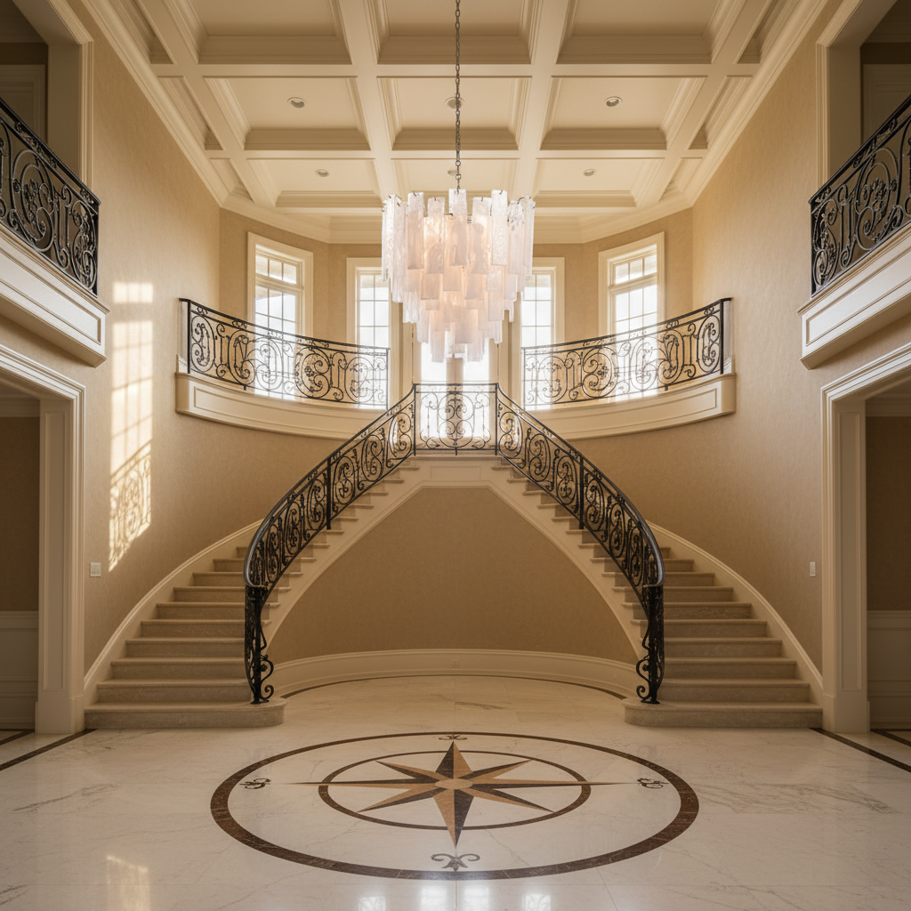Riviko Aqueous Radiance Nickel 8-Light Chandelier - grand American foyer with two-story ceiling
