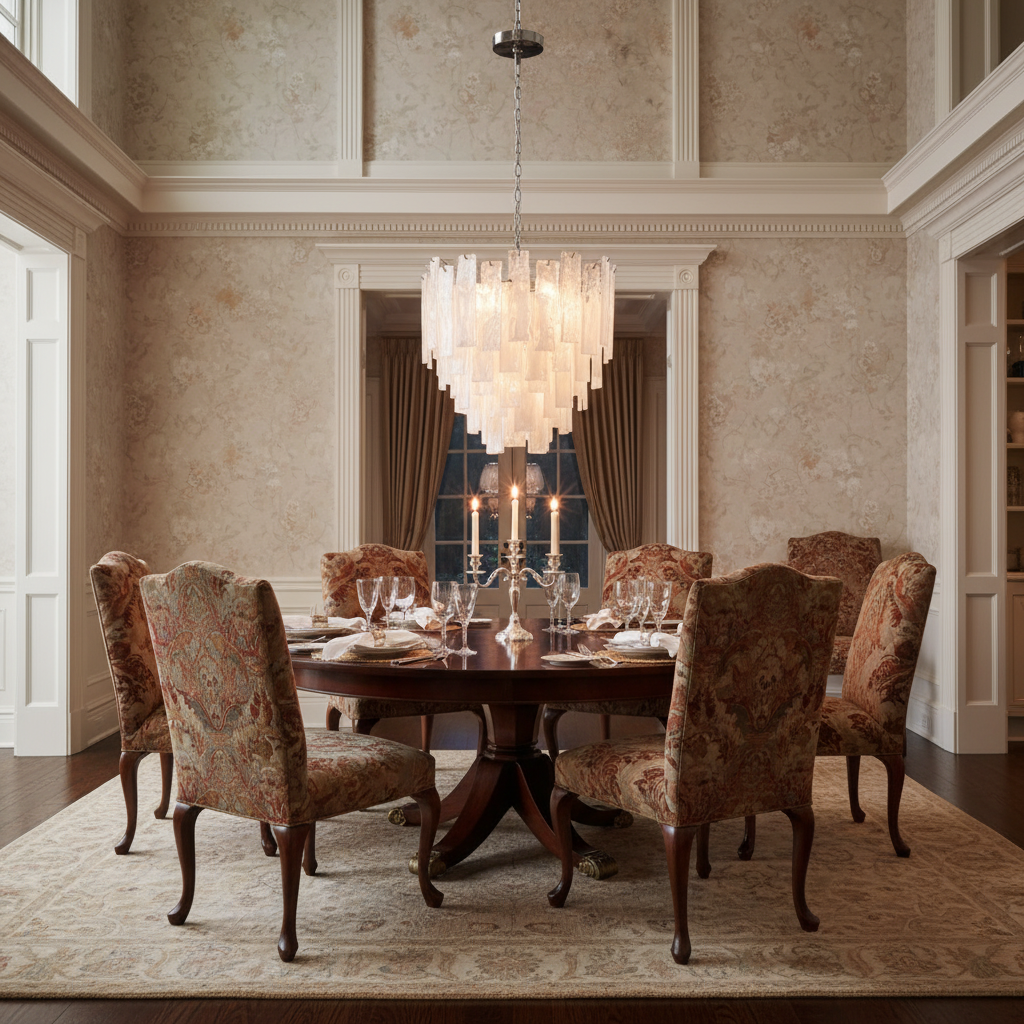 Riviko Aqueous Radiance Nickel 8-Light Chandelier - formal American dining room