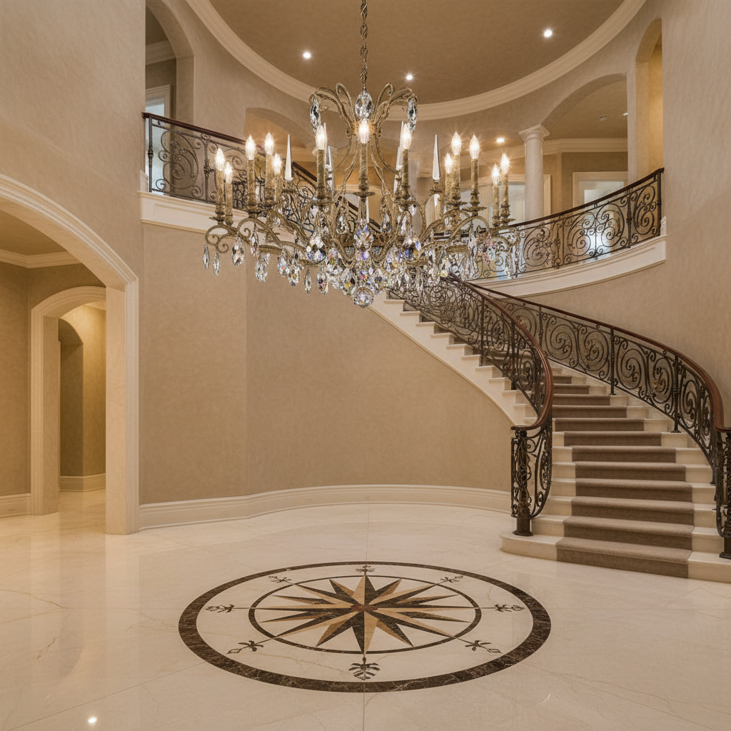 Riviko Renaissance Nouveau Chandelier 40" - grand American foyer with two-story ceiling